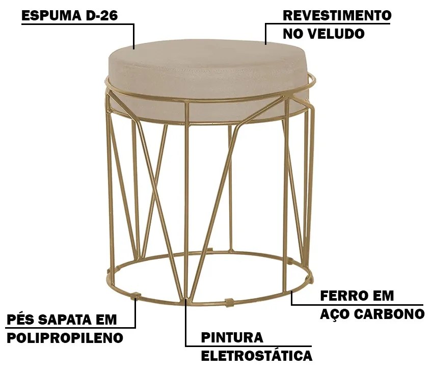 Kit 2 Puffs Decorativo Sala de Estar Base Gold Chloe Veludo Bege G41 - Gran Belo