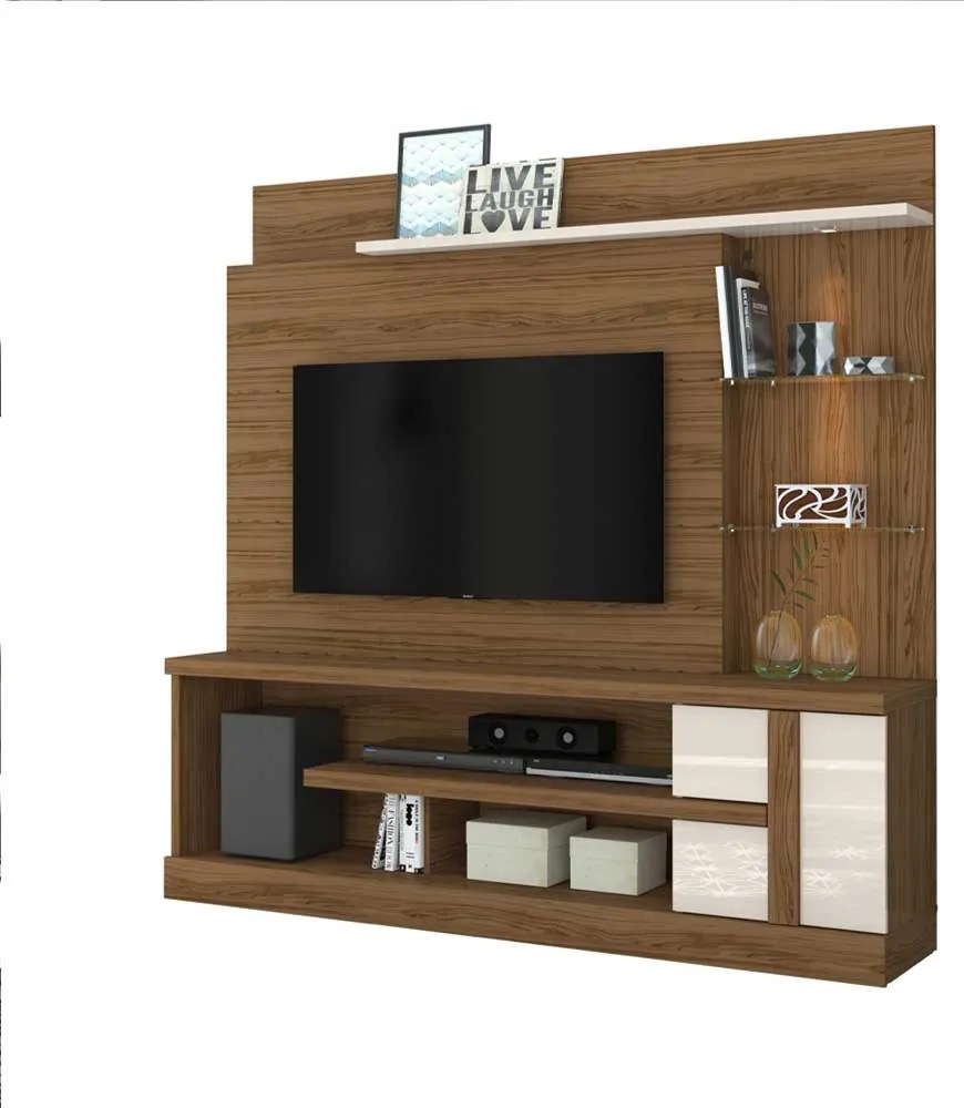 Home Theater Maxim Porta 2 Prateleiras Iluminação LED MDP até 55 Naturale/OffWhite G97 - Gran Belo