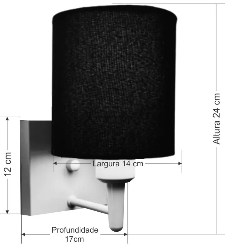 Arandela Quadrada Md-2033 Branco Cúpula em Tecido Cilíndrica Preto - Bivolt