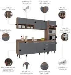 Armário de Cozinha Com Tampo CP02 240cm Pérola Freijó/Grafite Z34 - Mp