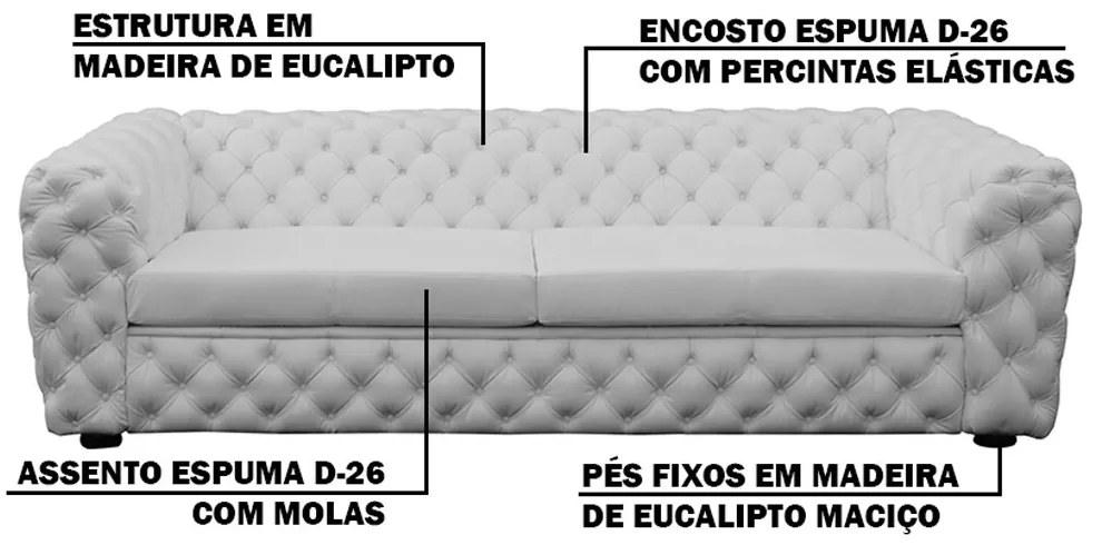 Sofá 3 Lugares Astúria 240cm Couro Branco G58 - Gran Belo