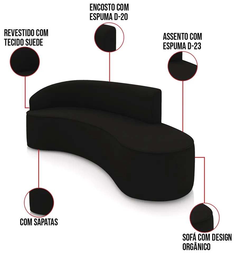 Sofá 4 Lugares Orgânico 220cm Morgan e 2 Poltronas Lua Suede D03 - D'Rossi - Preto