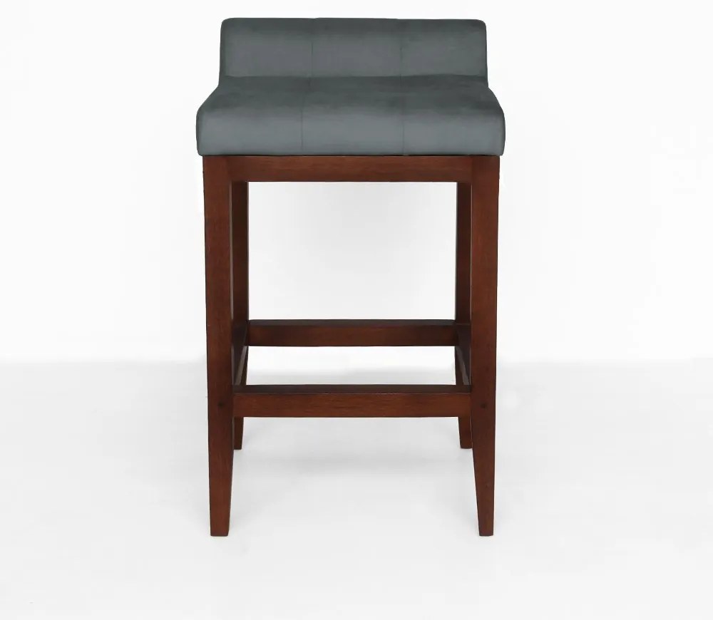 Banqueta Alta Lotus Base Madeira Maciça Estofada Suede Cinza Grafite