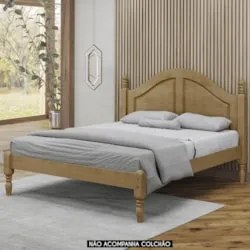 Cama Casal Queen 160cm Com Cabeceira Pé Madeira Eduarda Freijó F07 - M