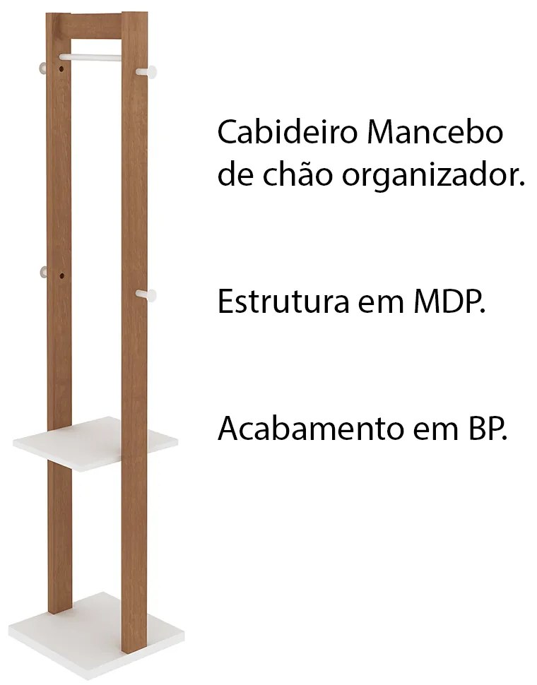 Cabideiro Grande para Quarto Sala de Estar AZ1019 MDP Amendoa/Branco G69 - Gran Belo