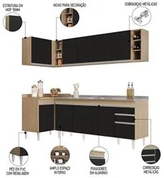Armário de Cozinha Modulado de Canto Direito 5 Peças CP45 com Pia Inox