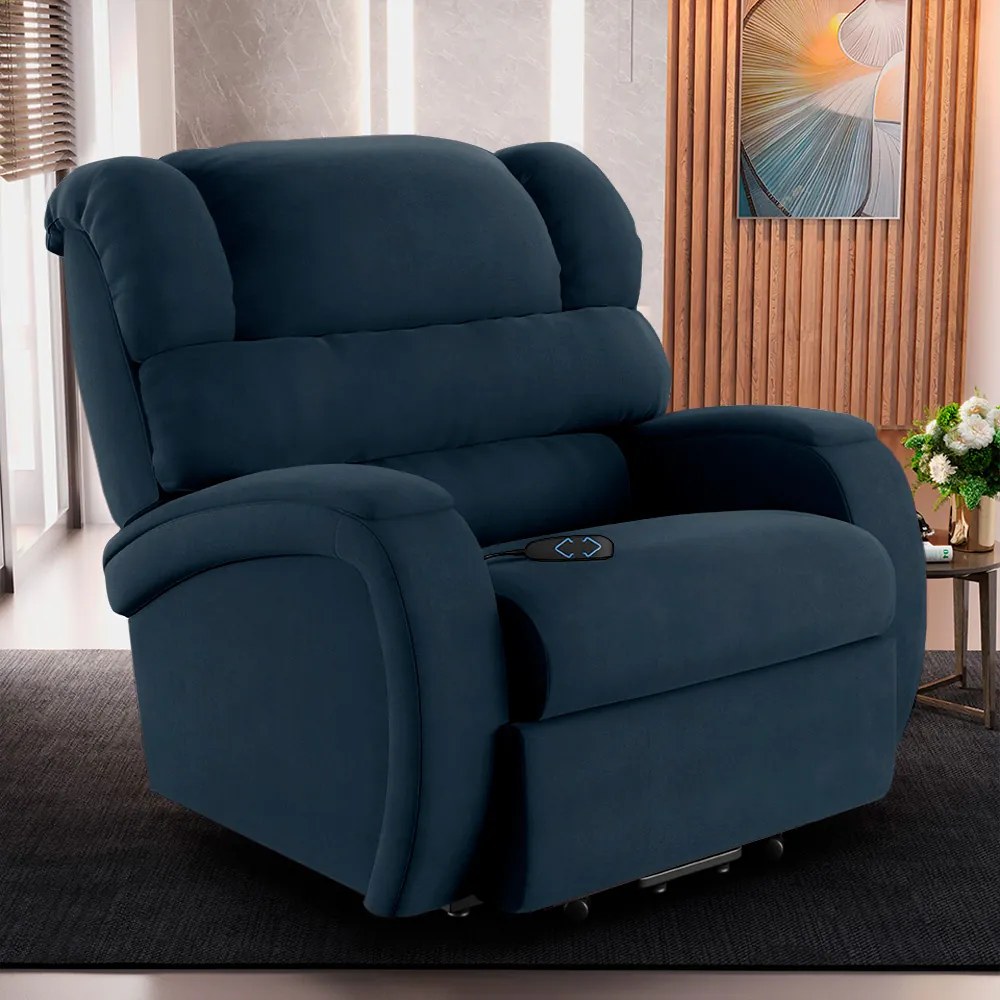 Poltrona do Papai Sala de Cinema Reclinável Kylie Elevação Lift Elétrico Veludo Azul G23