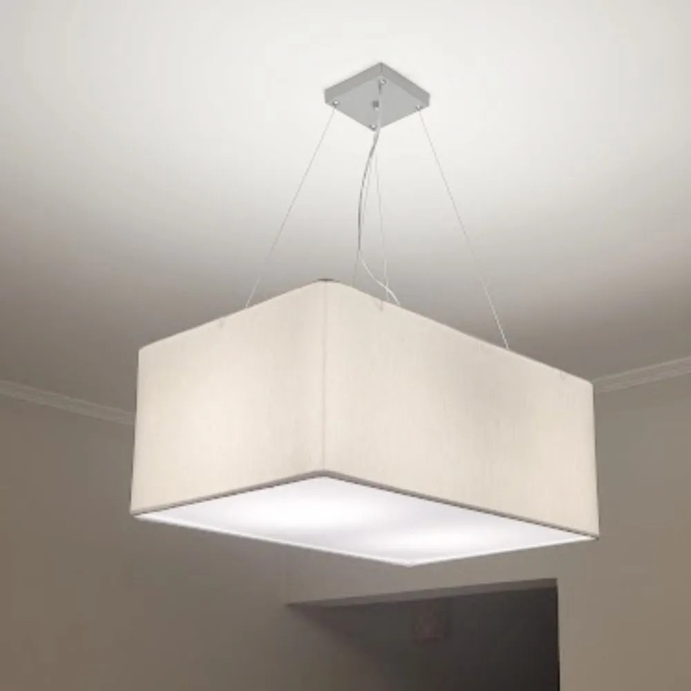 Lustre Pendente Retangular Md-4372 Cúpula em Tecido 60x40cm Branco