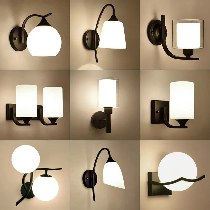 Arandelas Luminária de parede interna, abajur de vidro moderno minimalista com base e27 para decoração de loft, quarto e escada - Modelo-A12 - Lâmpada de LED