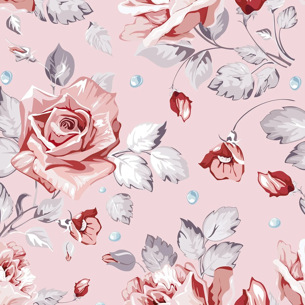 Papel de Parede Floral Rosa Vermelho e Roxo 0.52m x 3.00m