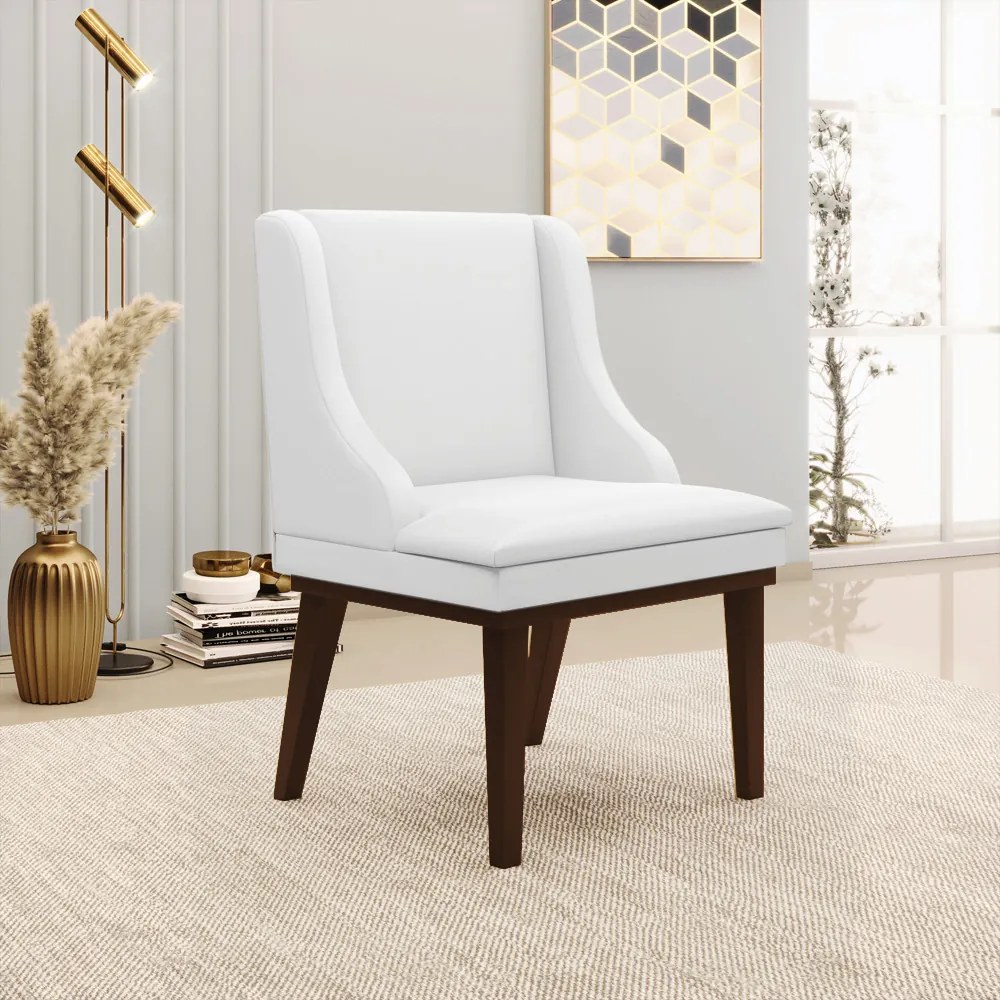 Kit 02 Cadeiras de Jantar Liz Corino Branco Base Fixa Madeira Tabaco D03 - D'Rossi