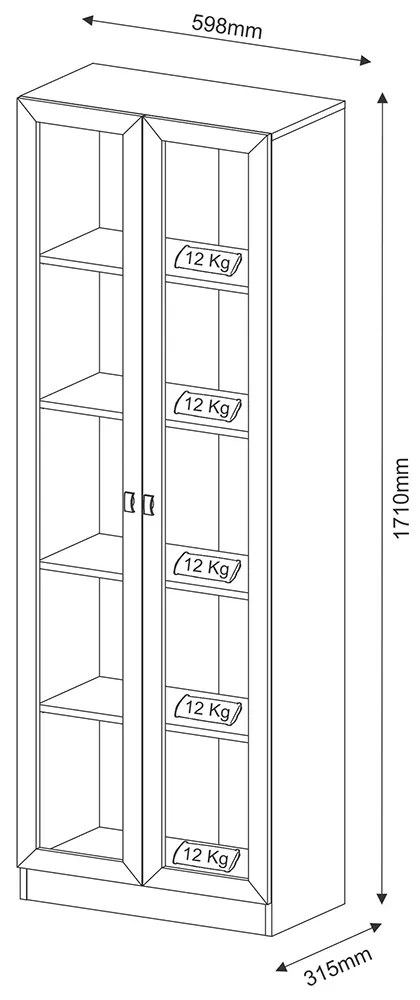 Armário Estante Alto Porta de Vidro ME4115 MDP Branco G69
