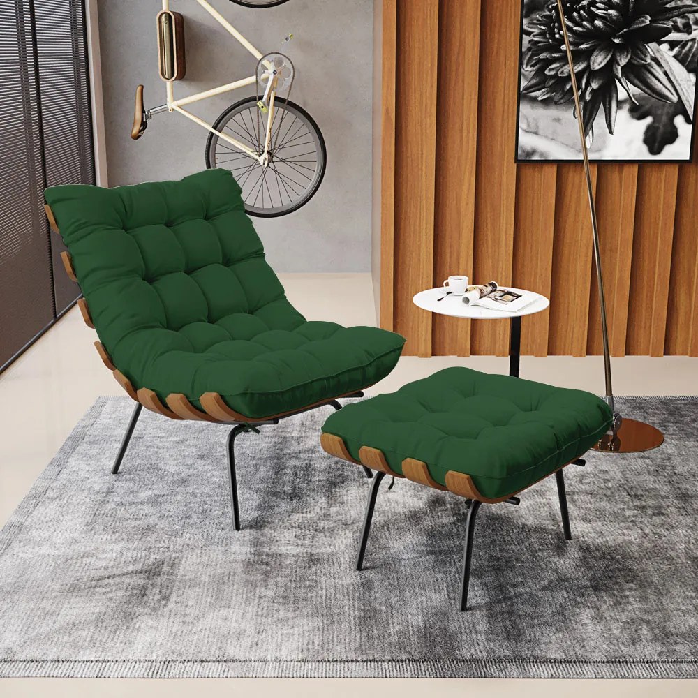 Puff Costela Veludo Base Metálica Preto M11 - D'Rossi - Verde