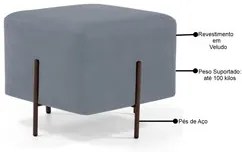 Kit 2 Puffs Decorativos 45cm Base Aço Status C-317 Veludo Cinza - Domi
