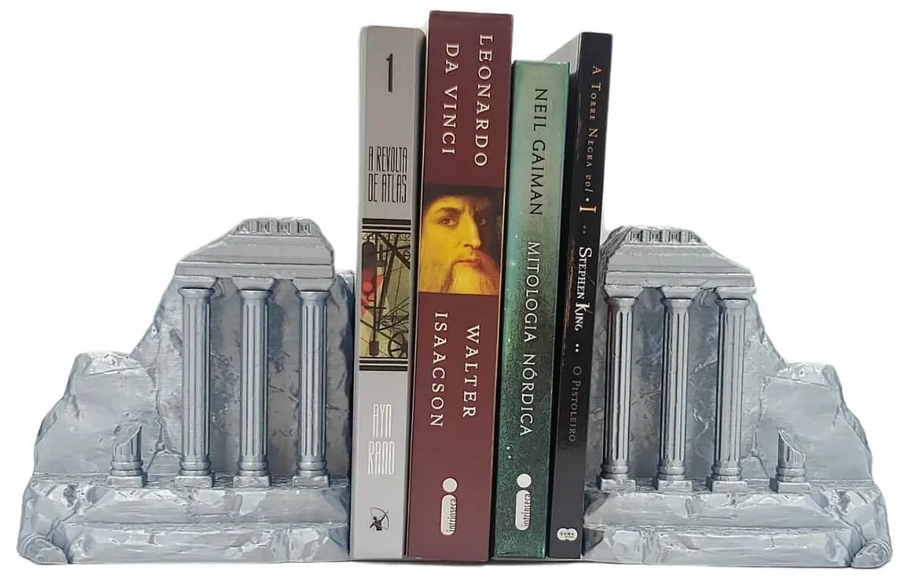 Aparador de Livros Ruínas Gregas - 2 Cores Prata ou Branco - Prata - 2 Peças