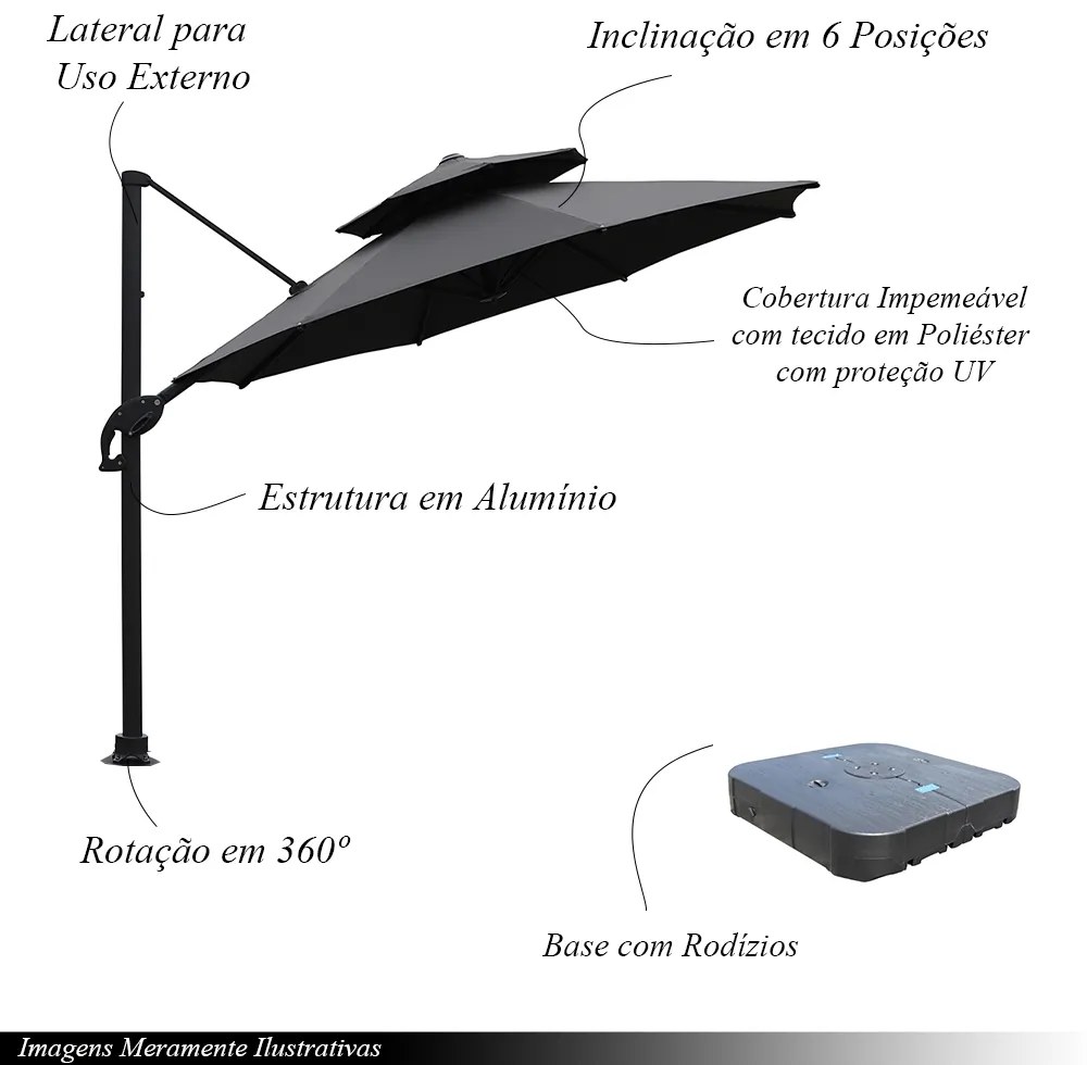 Ombrelone Externo com Base Belmopã com Rotação 360º Grafite G56 - Gran Belo
