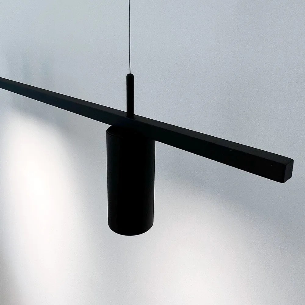Pendente Retângular 100X5,5X18,5Cm Tubo Assimetrico Alumínio 4Xmr16 -... (PRETO)