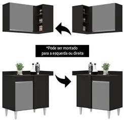 Balcão 1 Porta Denver e Armário Aéreo Austin de Canto Preto/Cinza - Lu