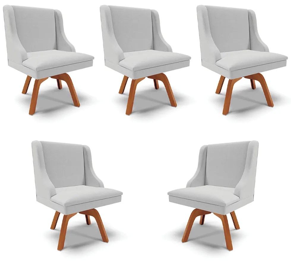 Kit 5 Cadeiras Decorativas Sala de Jantar Base Giratória de Madeira Firenze Linho Cinza/Natural G19 - Gran Belo