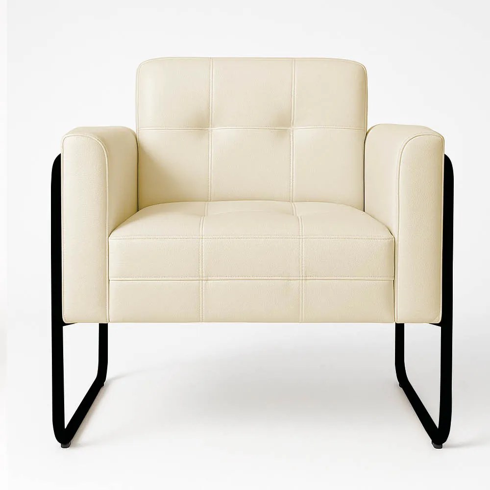 Poltrona Sala Industrial Alta Tubo Preto Elisa Sintético D03 - D'Rossi - Bege