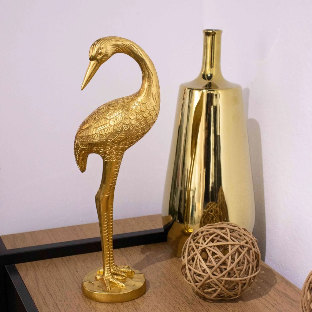 Escultura Pássaro Em Poliresina Dourado 40x14 Cm - D'Rossi