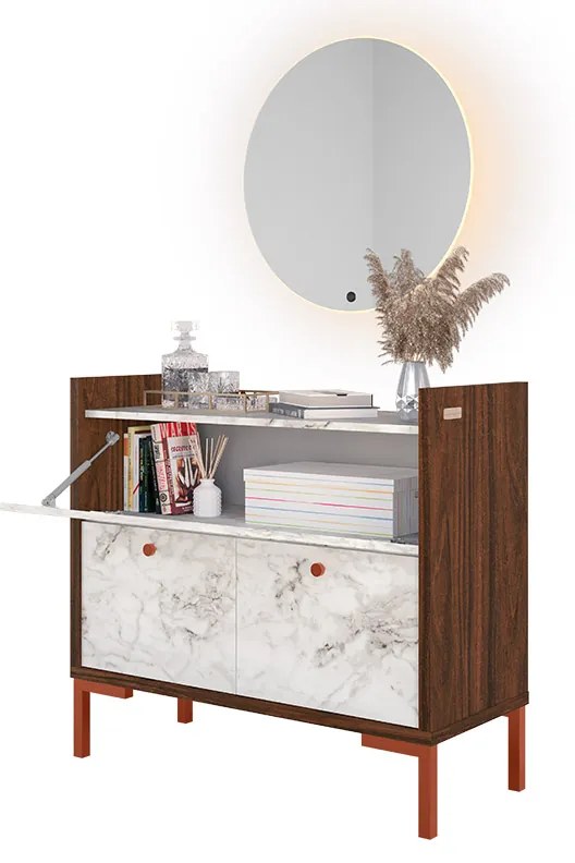 Balcão Gabinete de Banheiro Rubi 90cm com Pés de Ferro Atenna/Imbuia - Vizzato - Branco