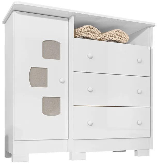 Cômoda Infantil com Sapateira Carinho 1 Porta 3 Gavetas Branco Flex - Incorplac - Branco