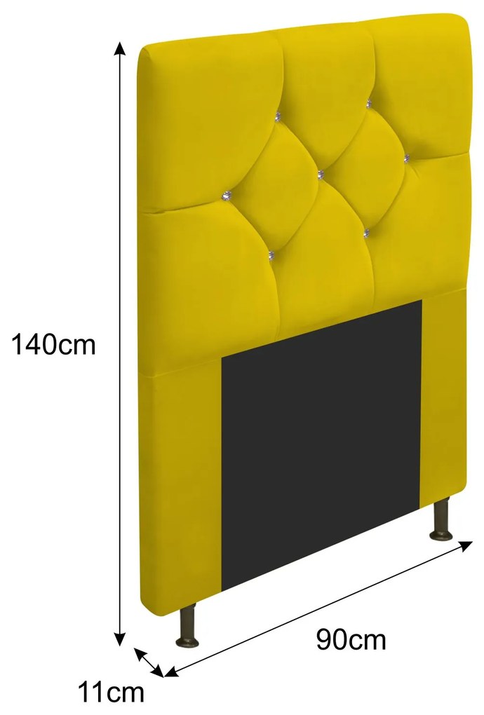 Cabeceira Solteiro França A05 c/ Strass 90 cm para Cama Box Suede - ADJ Decor