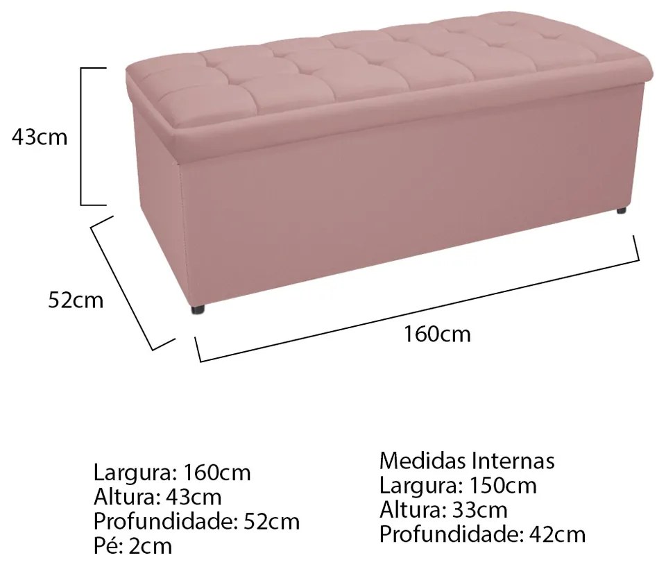 Calçadeira Copenhague 160 cm Queen Size Suede Rosê - ADJ Decor