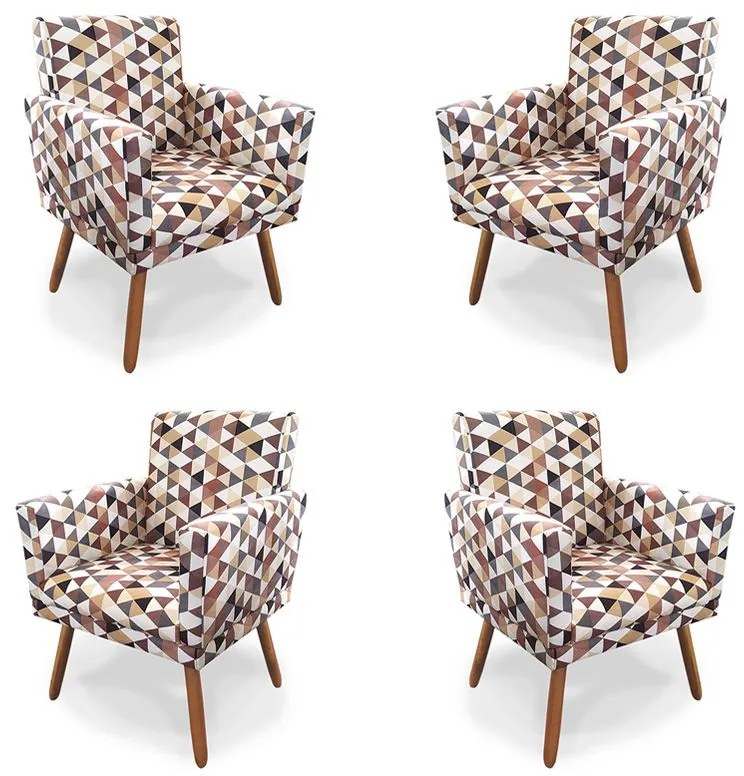 Kit 4 Poltronas Decorativas Pérola Pés Palito Suede Estampado - Sheep Estofados