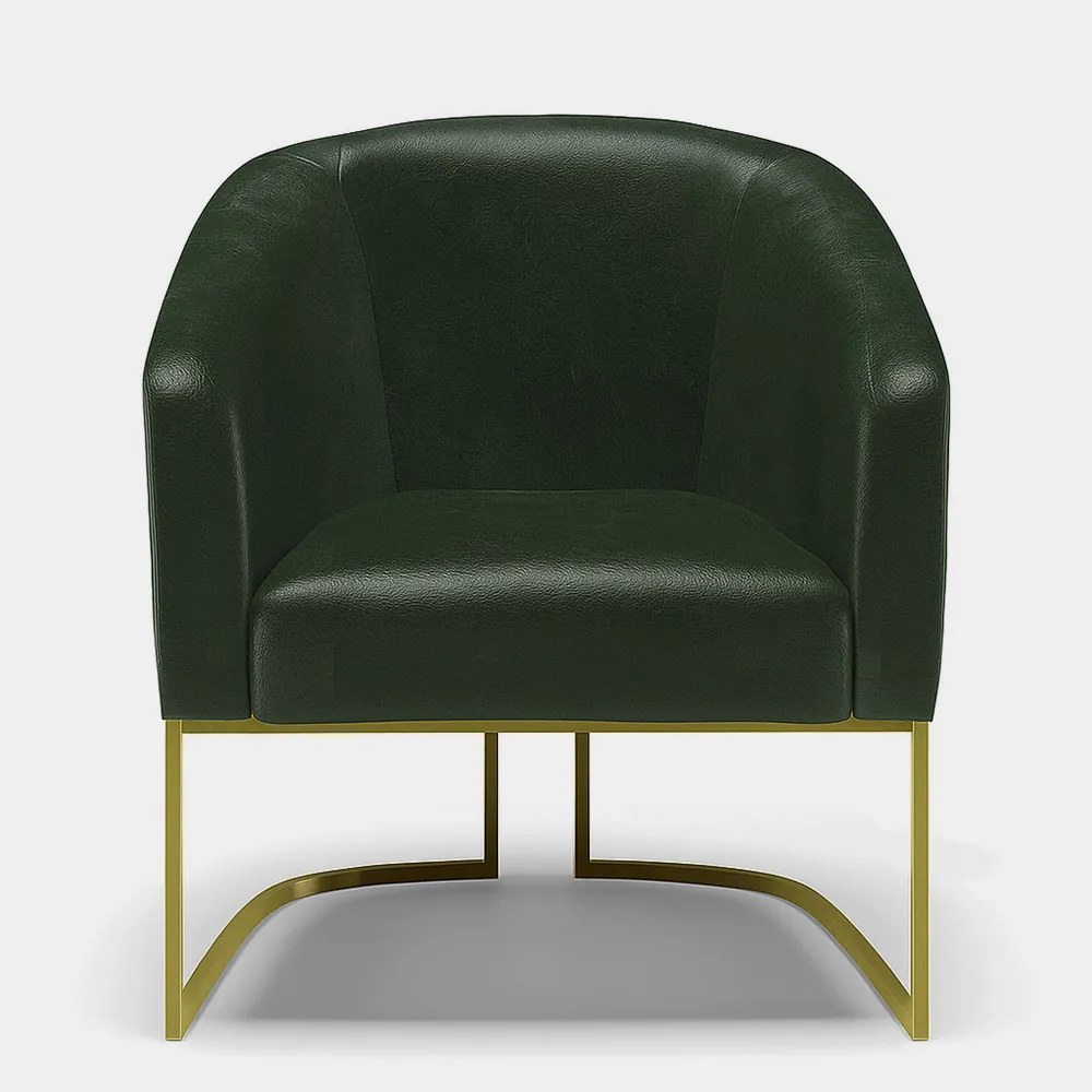 Poltrona Decorativa Industrial Dourado Stella Sintético PU Verde D03 - D'Rossi
