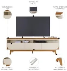 Rack Bancada de TV 75 Pol 200cm Celina Z10 Off/Cinamomo - Mpozenato