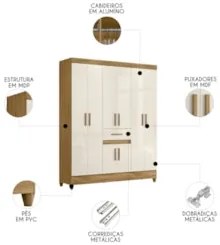 Guarda Roupa Casal 165cm 8 Portas Parla Freijó/Off Z17       - Mpozena