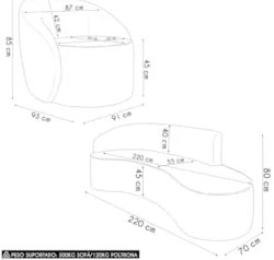 Sofá 4 Lugares 220cm Wendi e Poltrona Steve Boucle Cinza I01  - Mpozen