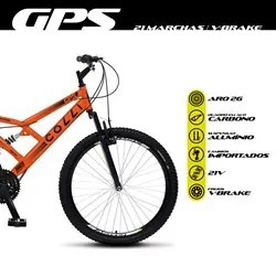 Bicicleta GPS Aro 26 Aço 21 Marchas Dupla Suspensão Freio V-Brake Lara