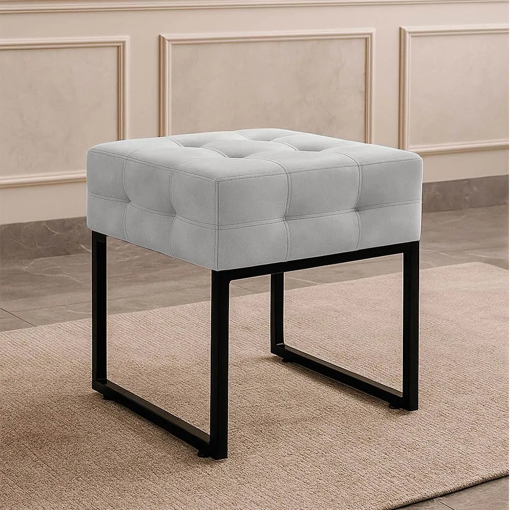 Puff Sala Decorativo Industrial Elisa Suede D03 - D'Rossi - Cinza
