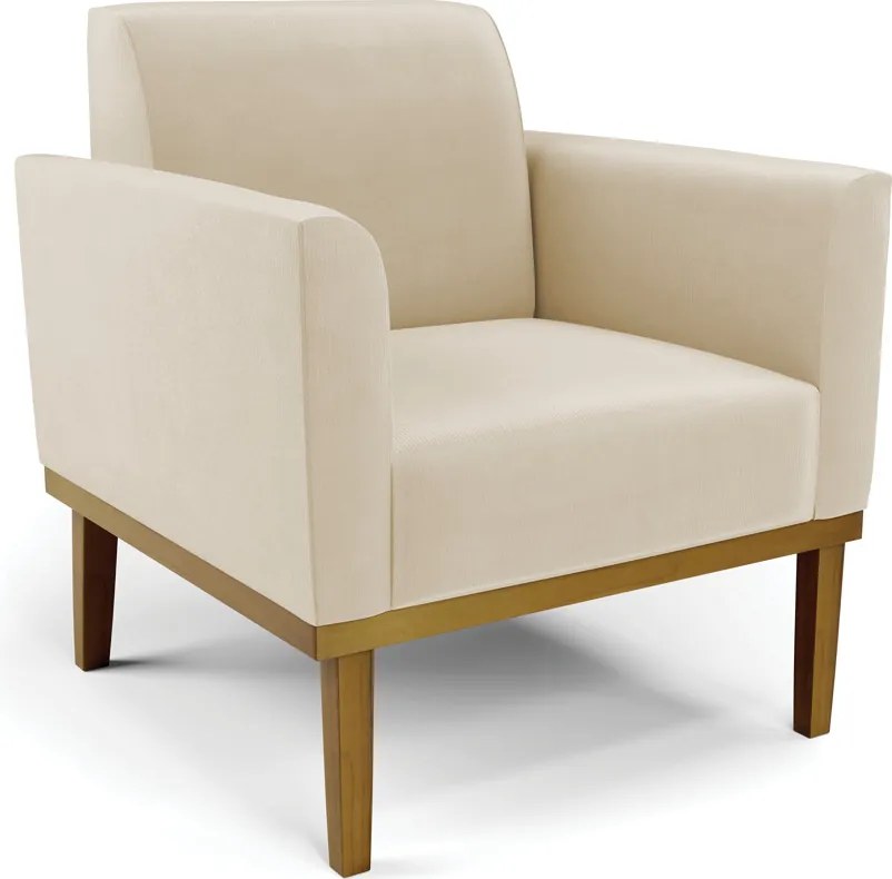 Poltrona Decorativa Isabella Pés Fixo em Madeira Castanho Suede Bege G19 - Gran Belo