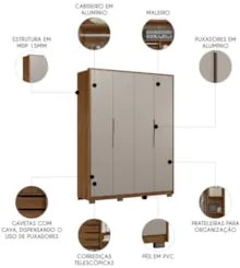 Guarda Roupa Casal 180cm 4 Portas Atren D02 Nogueira/Nude - Mpozenato