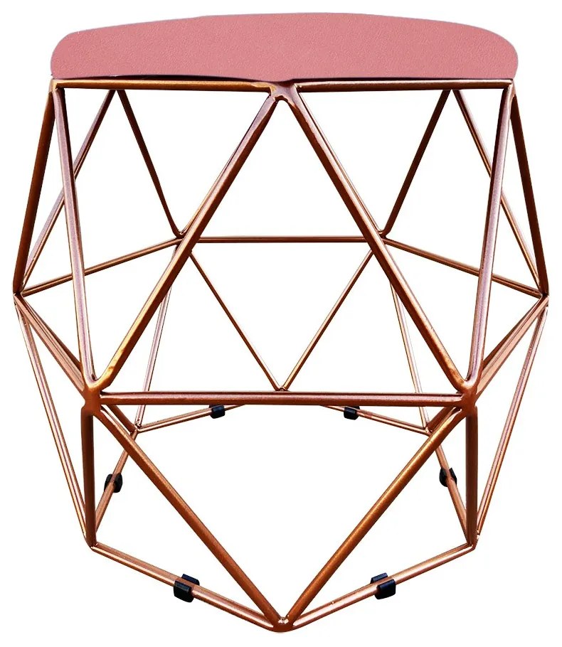 Puff Aramado Hexágono Decorativo Industrial Cobre com Suede D03 - D'Rossi - Rose
