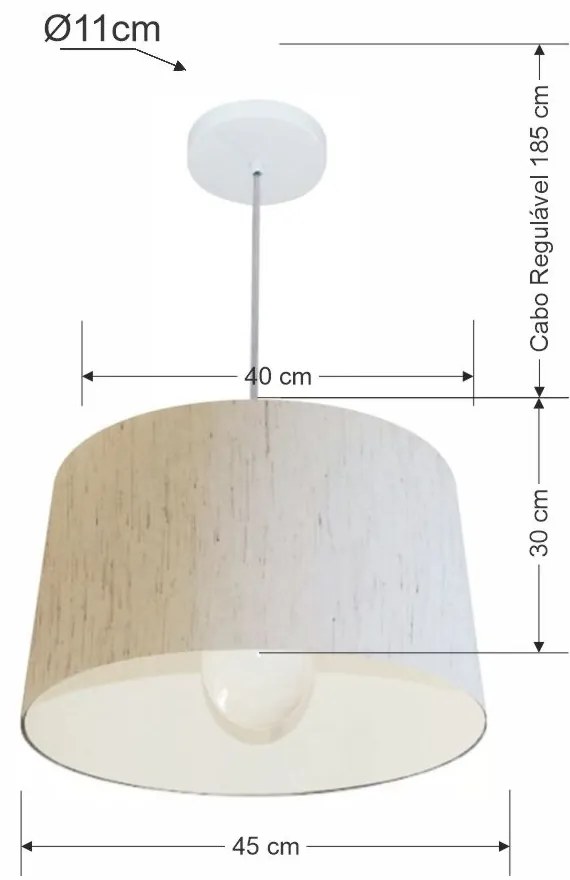 Lustre Pendente Cone Md-4241 Cúpula em Tecido 30/45x40cm Linho Bege - Bivolt