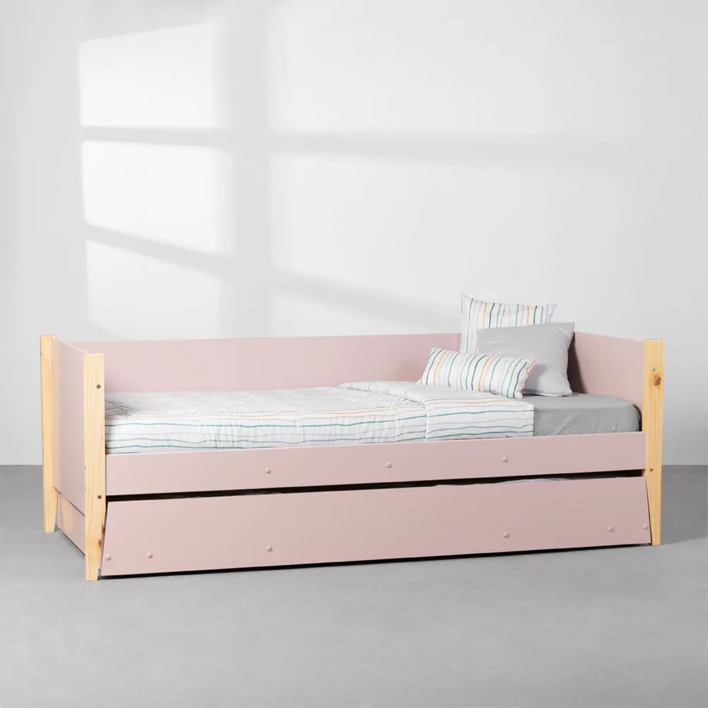 Bicama Sofá Noah com Pés Natural - Rosa Fosco