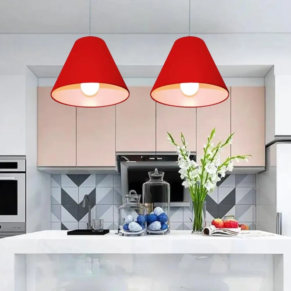 Lustre Pendente Cone Md-4028 Cúpula em Tecido 25/30x12cm Vermelho - Bivolt