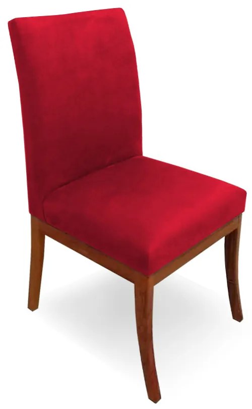 Cadeira Raquel para Sala de Jantar Base de Eucalipto Suede Vermelho