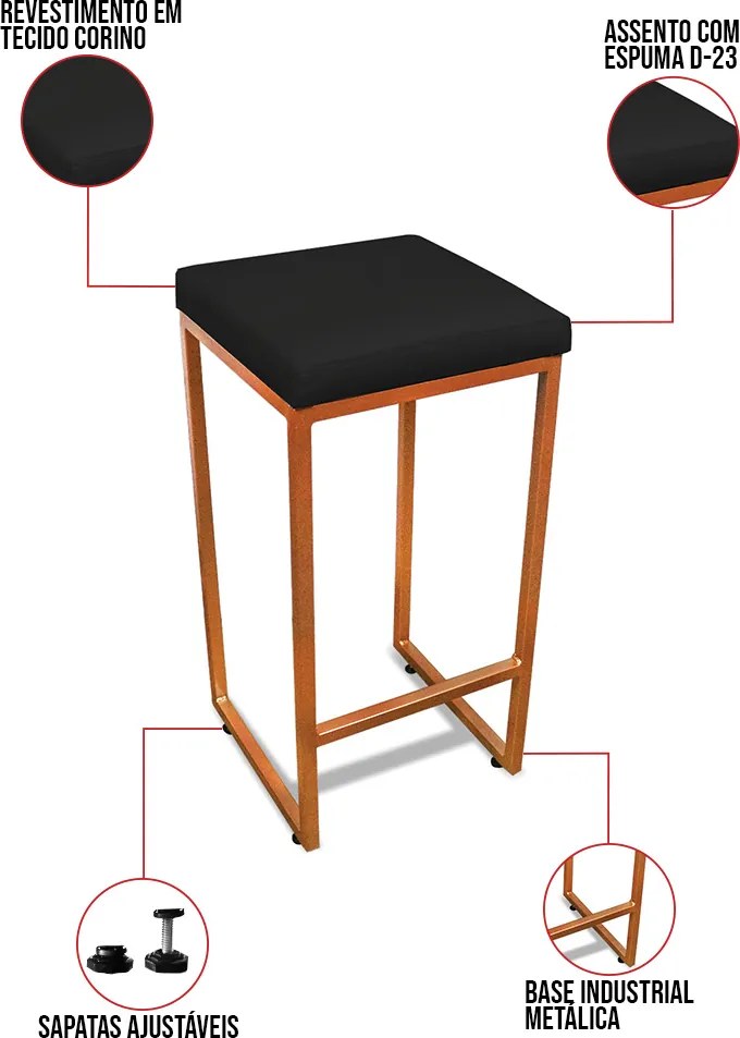 Banqueta Alta para Cozinha Industrial Nick Bronze e Sintético D03 - D'Rossi - Preto
