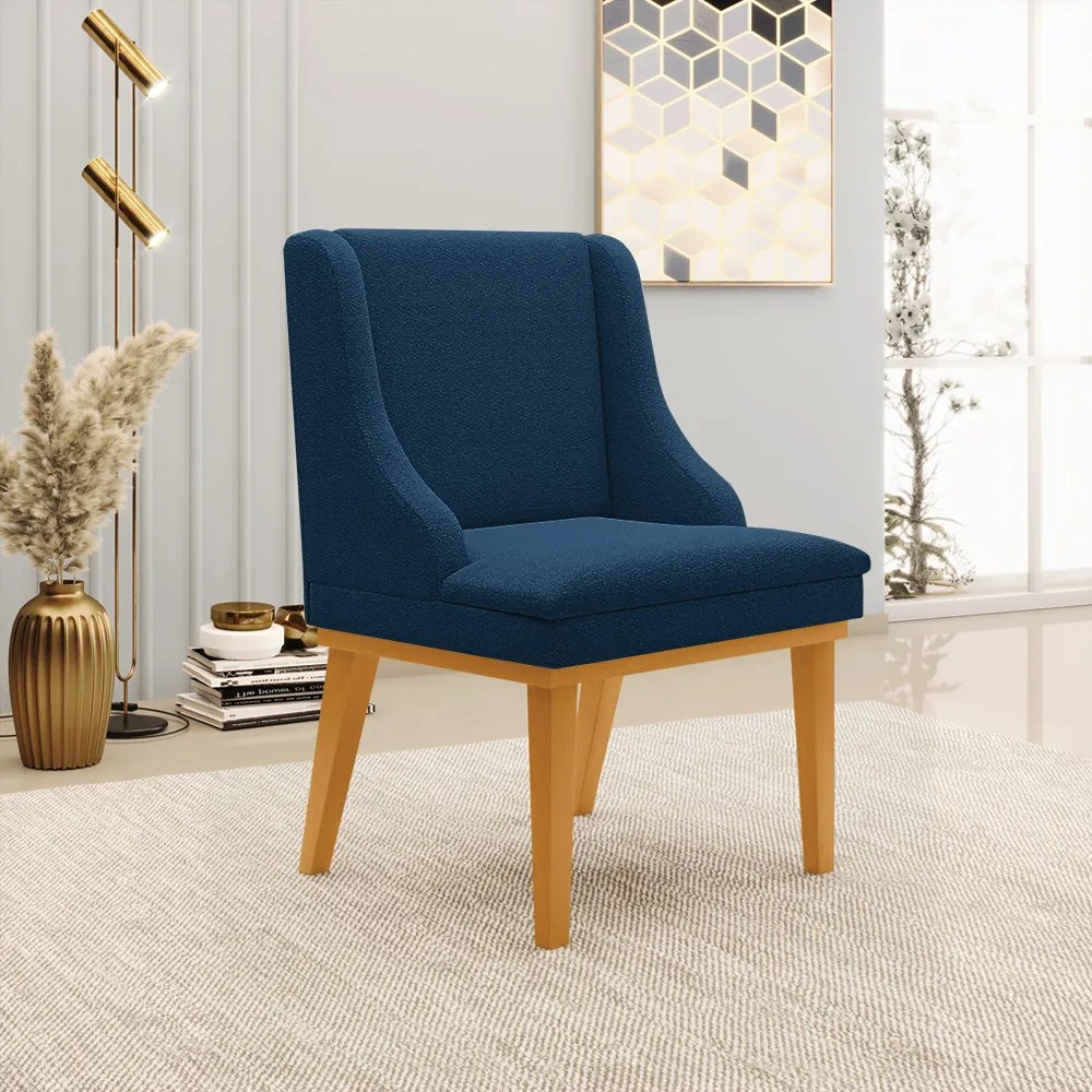 Cadeira Sala de Jantar Base Madeira Castanho kit 2 Liz Bouclê D03 - D'Rossi - Azul