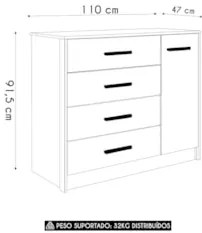 Cômoda Para Quarto Infantil 110cm 1 Porta Nelly Branco Z49 - Mpozenato