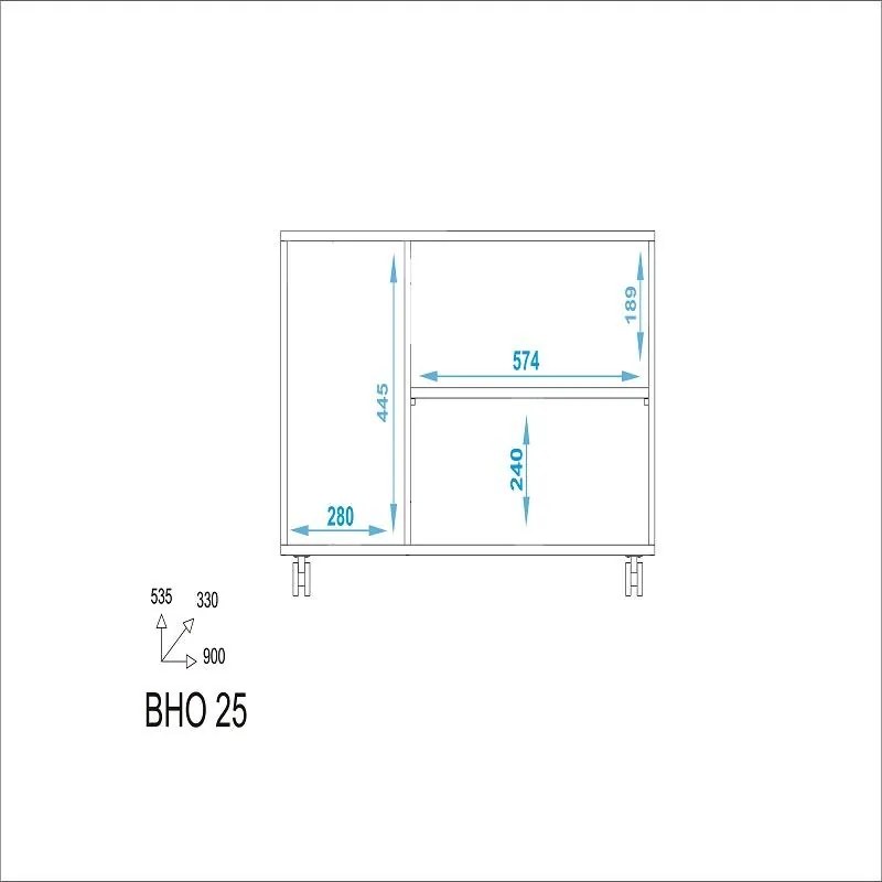 Armário Aparador Buffet 3 Portas e Rodinhas Bho25 - Branco Preto