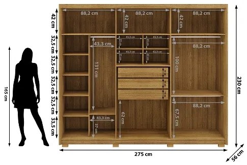 Guarda Roupa Dubai Majestic 6 Portas e 3 Gavetas Nature/Fendi - Vila Rica Móveis