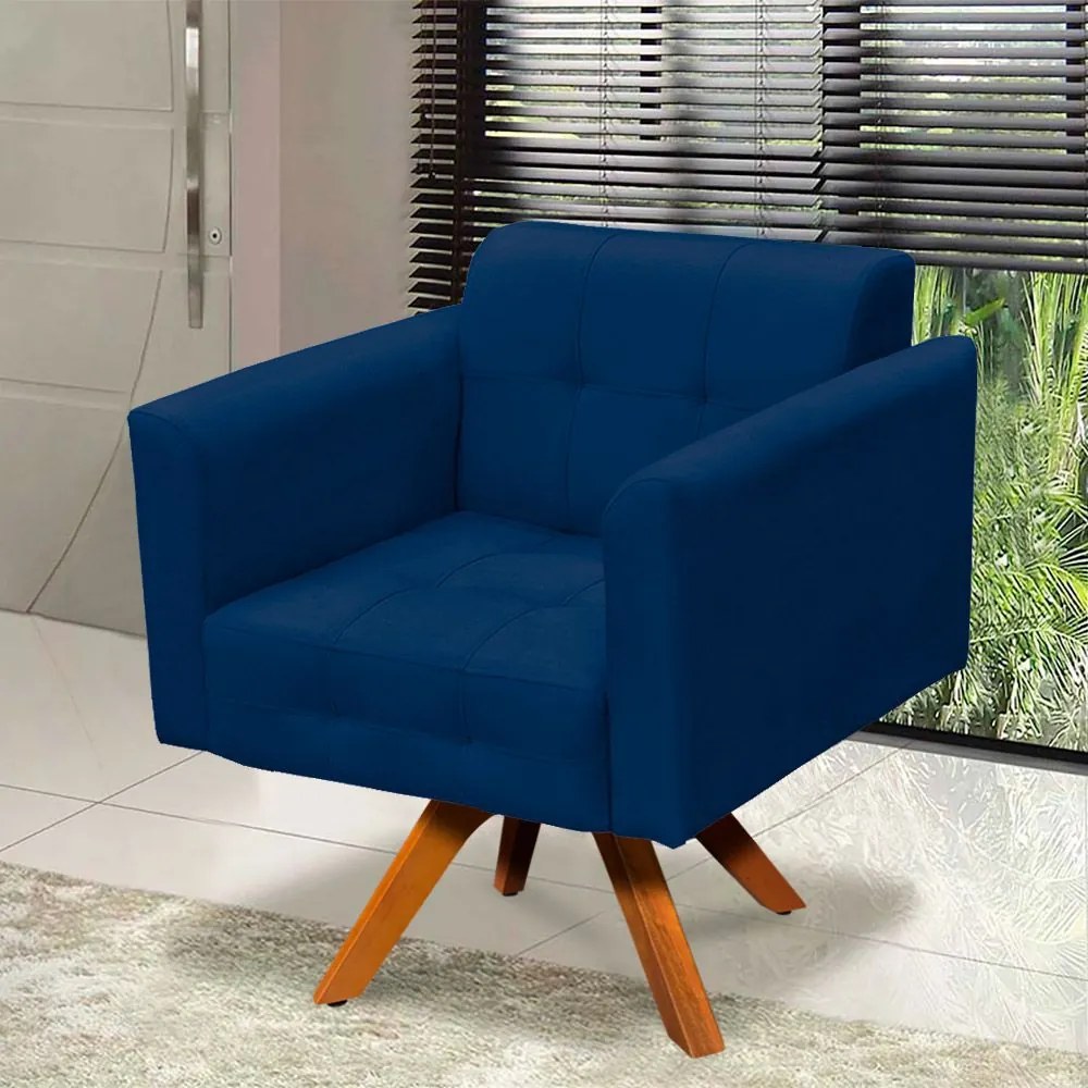 Poltrona Decorativa Giratória MM30 Elisa Suede Azul Marinho D03 - D'Rossi