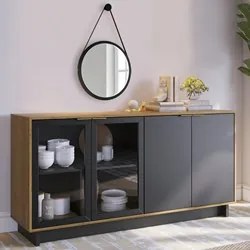 Sala de Jantar Cristaleira Tijuca e Buffet Vicky Com Espelho C05 Preto